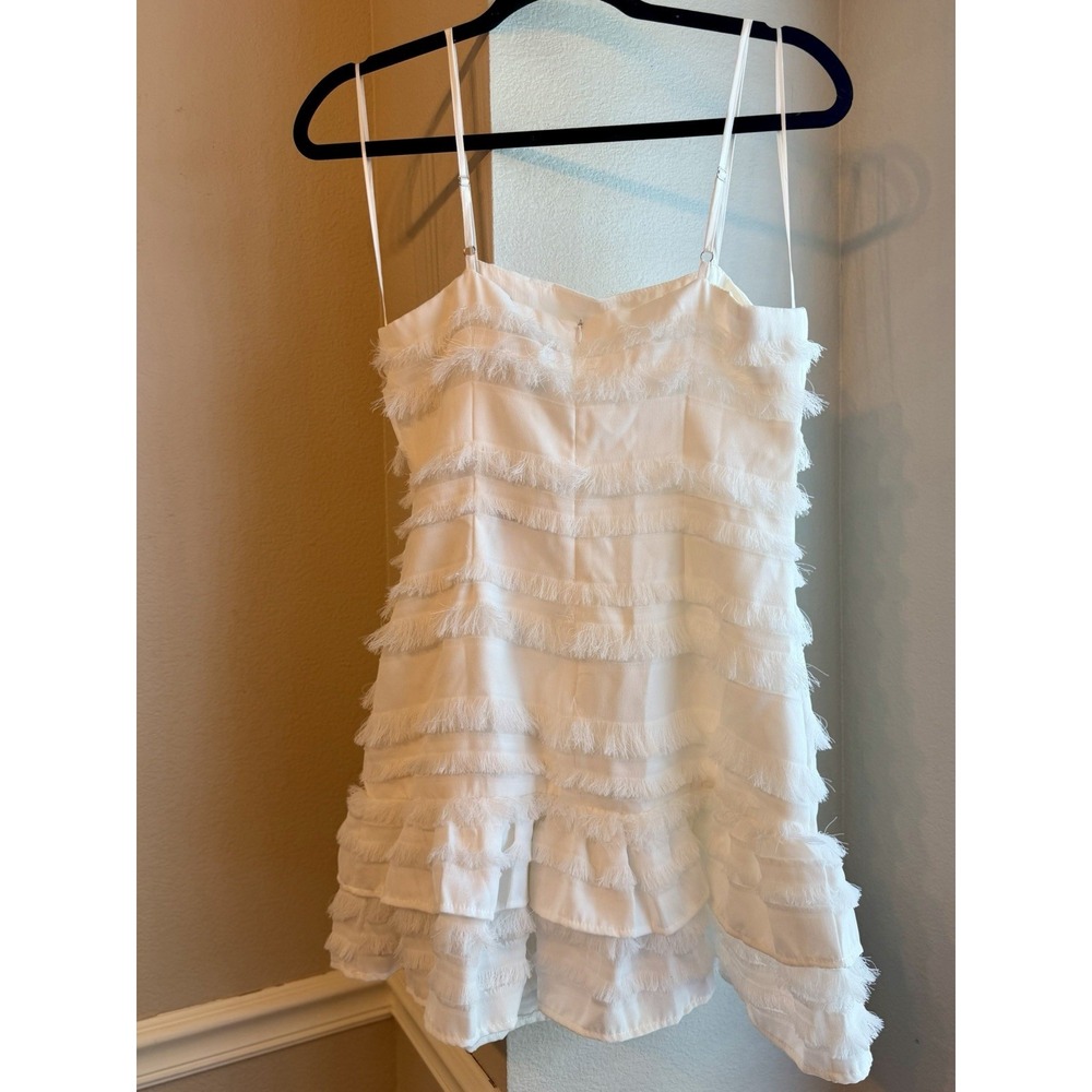 Princess Polly Molina White Solid Fringe Ruffle Mini Dress Sleeveless Zip US 6 - Picture 5 of 12